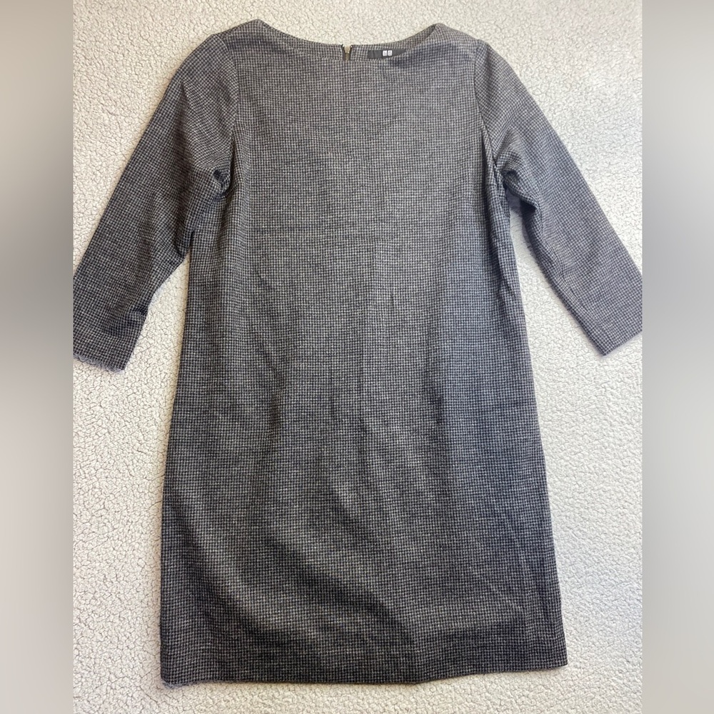 Uniqlo Mini Ponte Shift Dress Womens Large Hountdtooth Gray lined 3/4 sleeve